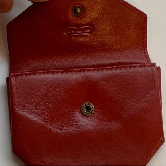VTG Coach Red Leather Coin Pouch Geometric Envelope Expandable RESTORED 90s Y2K - Picture 6 of 16